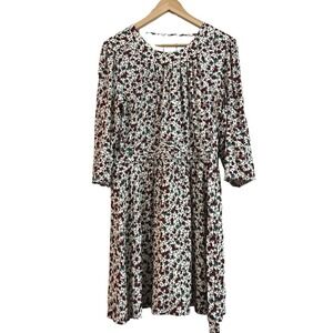 ba&sh Floral Print Midi Dress‎ Brown Green Ivory Long Sleeve Gathered Sz 2 US M